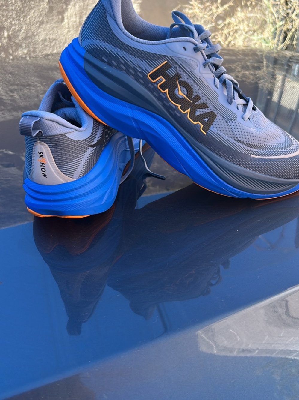 Hoka Men's Sky Flow Running Shoes - Gray, Blue & Orange